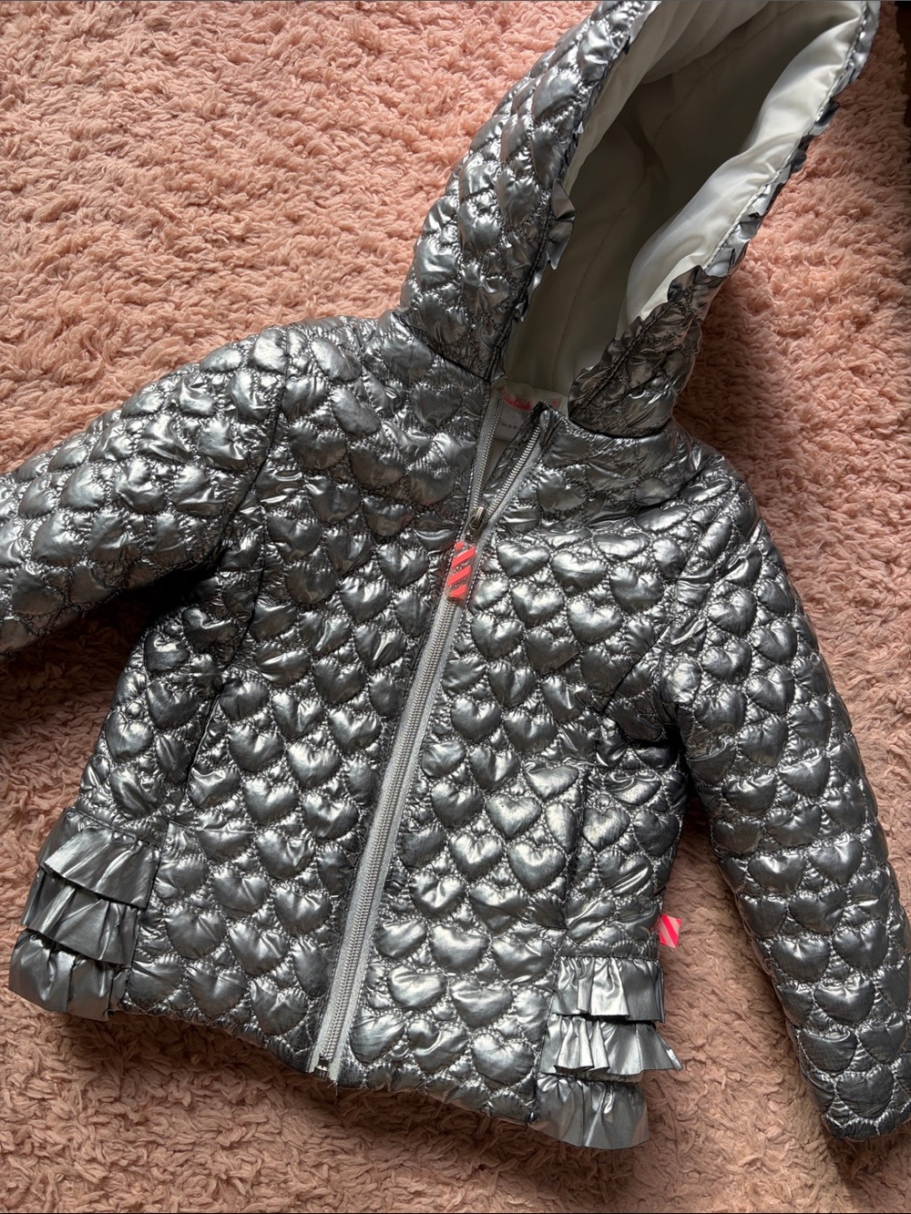 Girls' Silver Quilted Hooded Jacket - Kids 3T